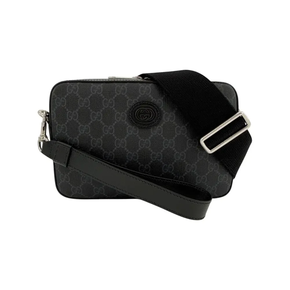 GUCCI GG Supreme Monogram Interlocking G Wrist & Shoulder Bag in Black